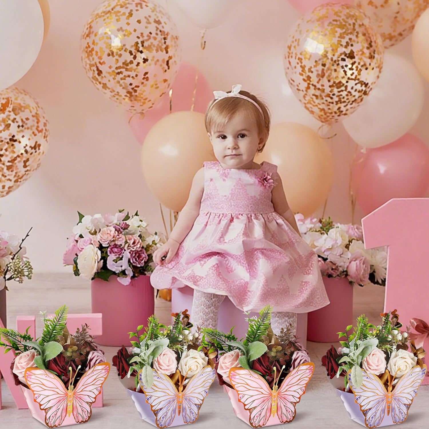 Tenceur 24 Pcs Butterfly Centerpieces for Tables Baby Shower Bridal Shower Centerpieces Butterfly Table Decorations for Wedding Birthday Themed Party Decor(Pink)