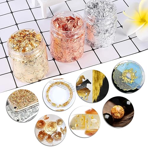 Miniatura 4 de YULIKTOR - Copos de lámina dorada para resina, 3 botellas de lámina metálica de 1.06 oz, hojuelas metálicas para uñas, pintura, manualidades, slime