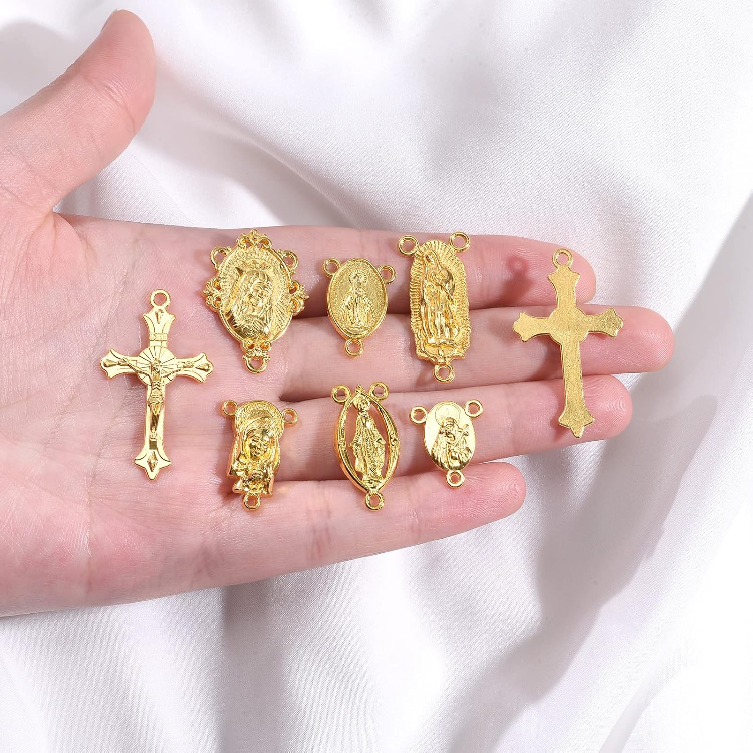 60Pcs/30Sets Rosary Making Kits Supplies Religion Cross and Center Medal Charms Jesus Crucifix Oval Alloy Pendant for Diy Prayer Necklace Catholic Jewelry - Image 7