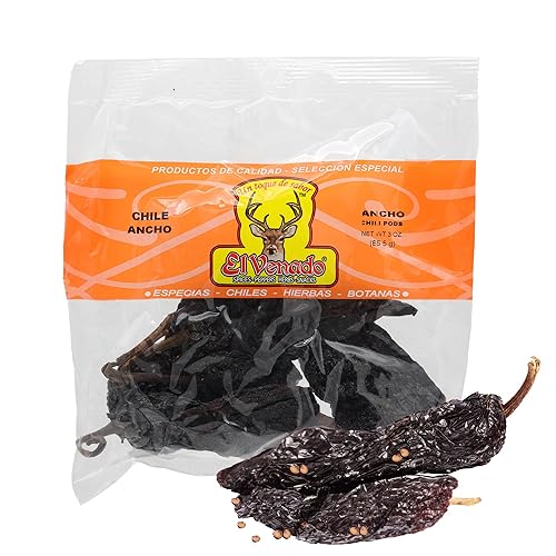 El Venado Ancho Chili Pods 3oz  Chiles anchos secos de primera calidad  Lo mejor para salsa Birria, molé mexicano, enchiladas, salsa, pozole, calor