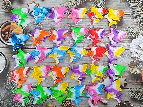 Miniatura 2 de Paquete de 30 llaveros de mochila de tiburones a granel, mini llavero para ansiedad, recuerdos de fiesta de cumpleaños, regalos de premio de