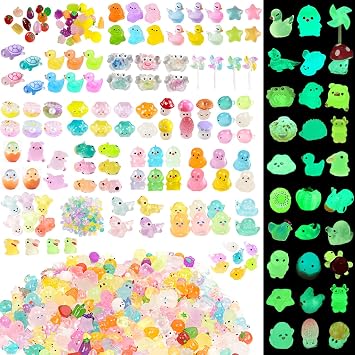 LJMBOEN 400pcs Luminous Mini Resin Animal in The Dark Tiny Miniature Figures Ornament Duck Frog Mushroom Owl Dog Rabbit Crab Dolphin Shell Fairy Garden Accessories Aquarium Landscape Bonsai Decor