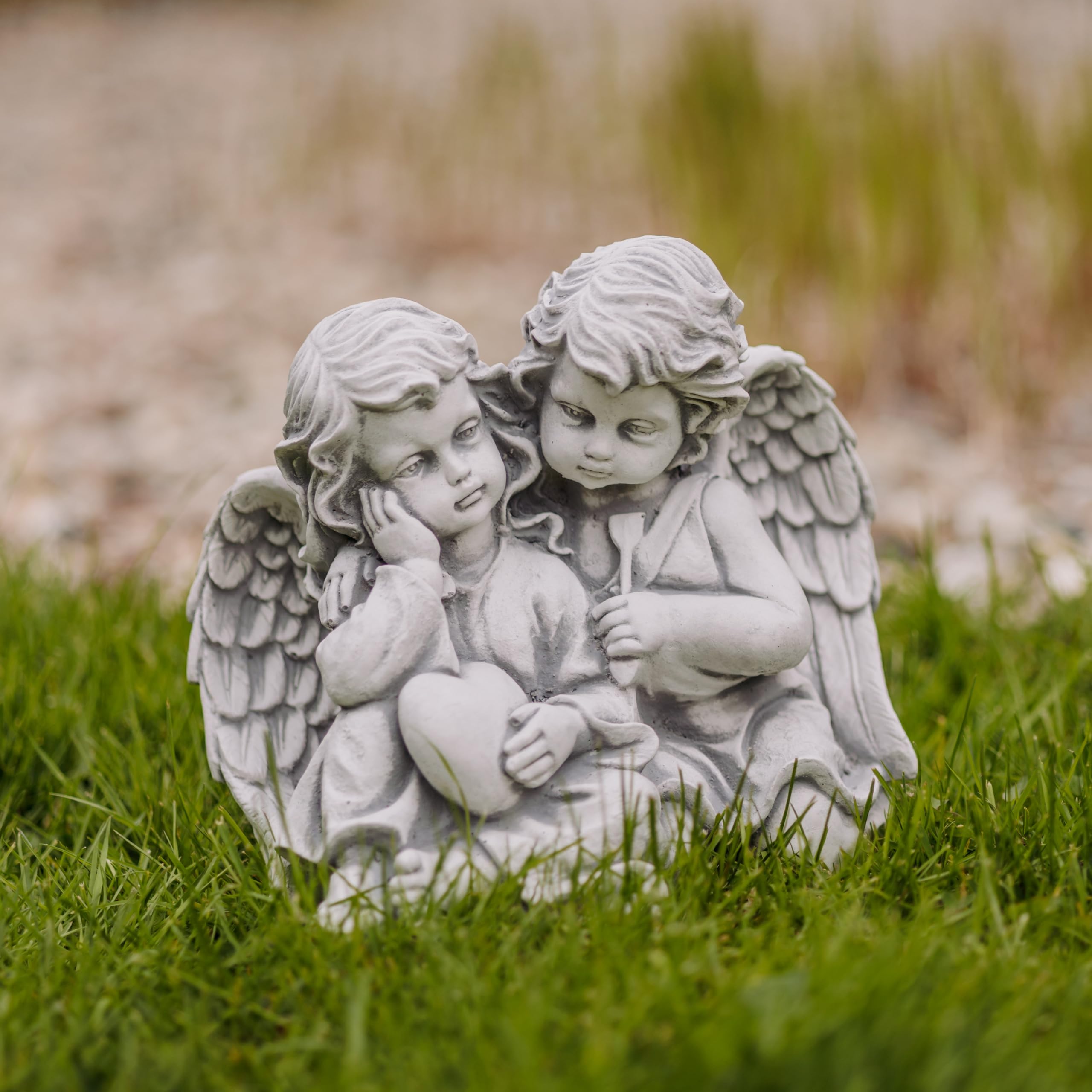 gartendekoparadies.de Engel Paar für Glück und Liebe, Steinfigur, Grau, Frostsicher aus Steinguss für Außenbereich, H. 22 cm, 5 kg