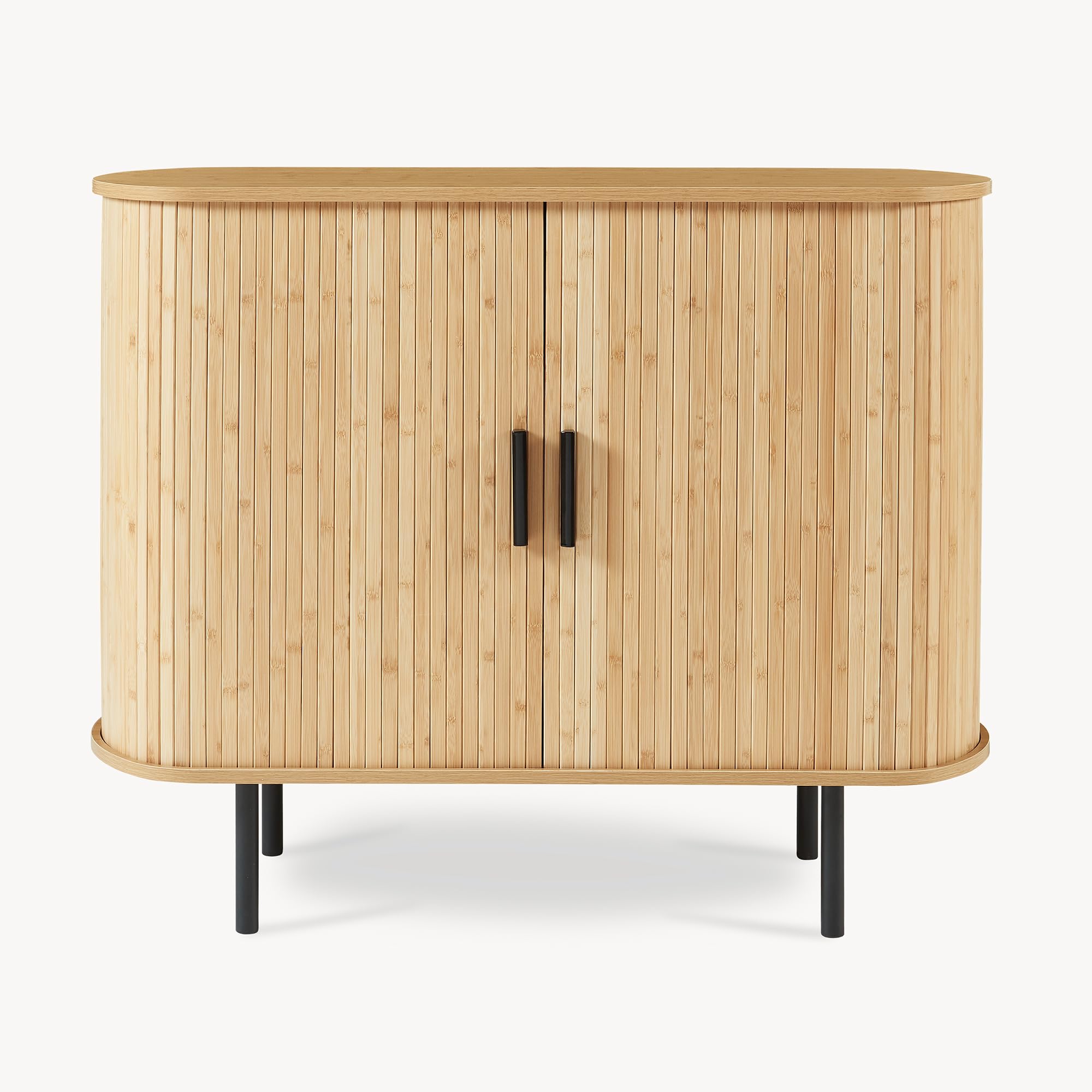 [en.casa] Mobile Multiuso a 2 Ante Scorrevoli in Bambù Scarpiera con 3 Ripiani Vani Portascarpe Comò Stretto Piano Ovale per Ingresso Soggiorno Camera da Letto 100x40x80 cm - Naturale/Nero