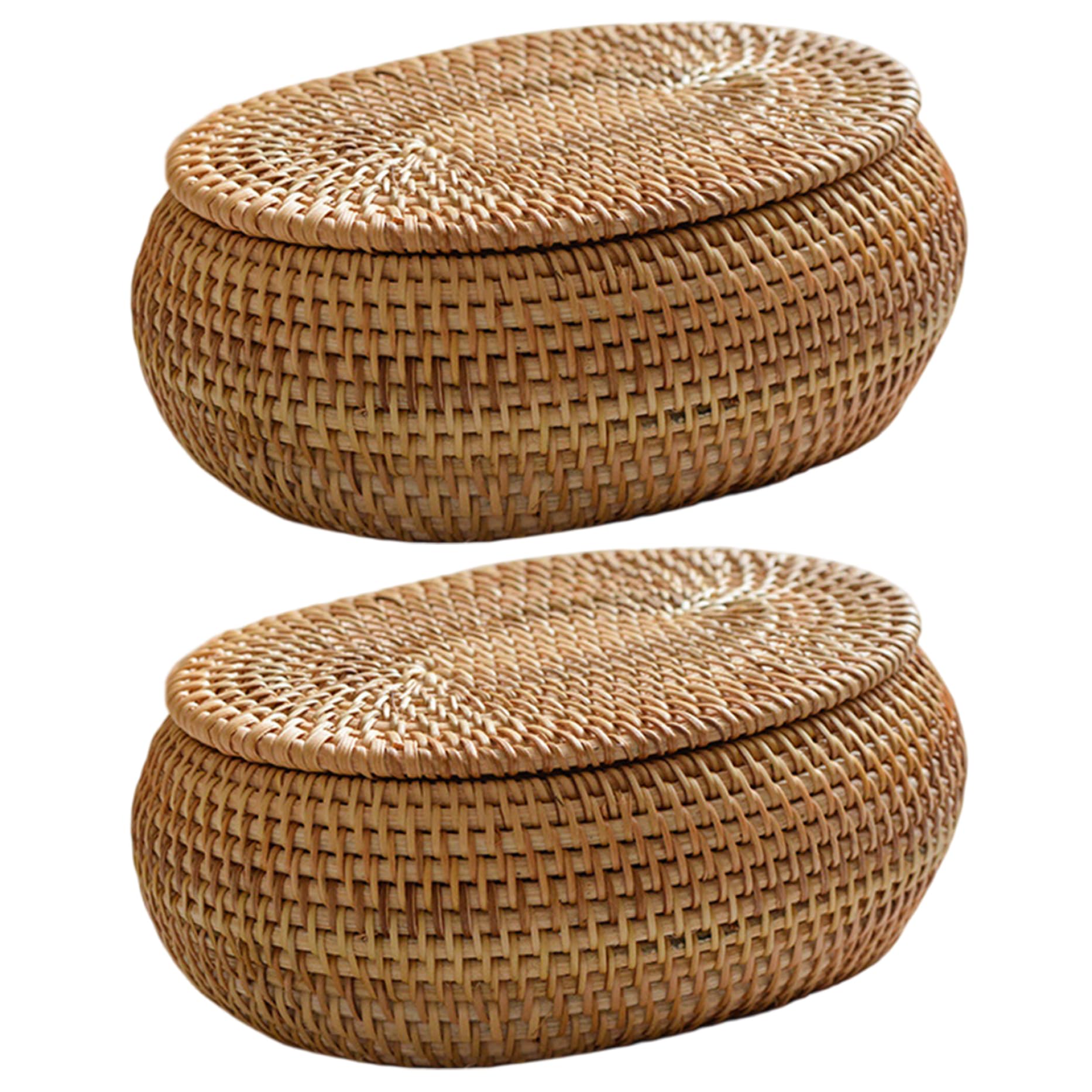 Panier en osier avec couvercle boîte de rangement en rotin ovale x2