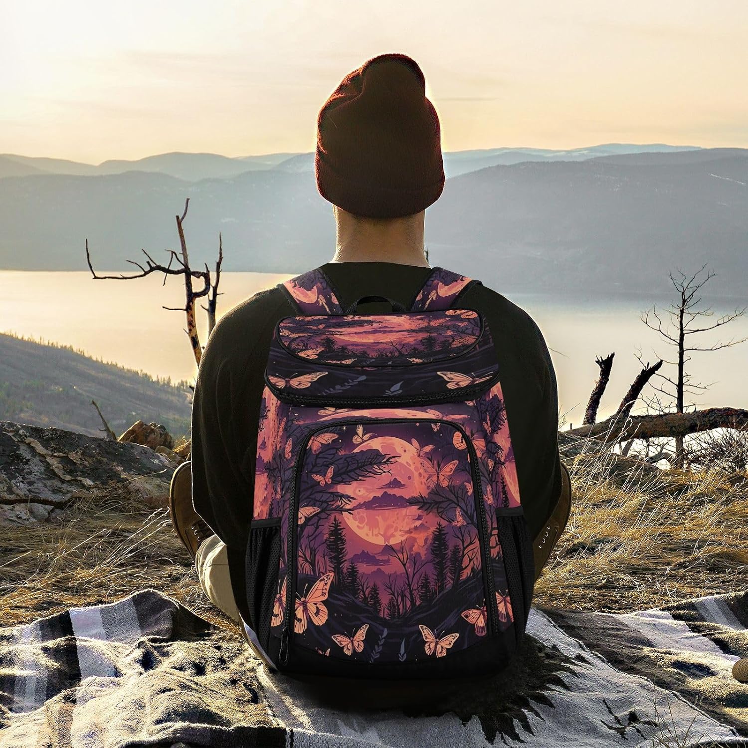 Light Orange Night Sky Cooler Backpack 36 Cans Leakproof Waterproof Backpack Cooler Bag Beach Accessories Travel Camping Fishing Backpack for Women Men