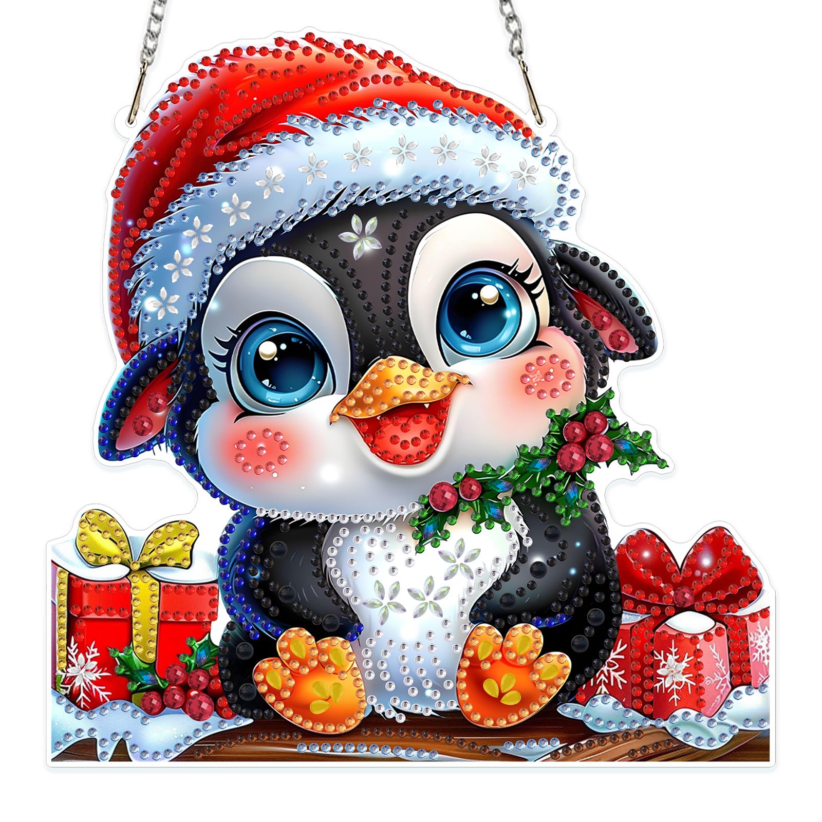 MOGTAA Christmas Diamond Art Hanging Kits for Adults Kids, 5D Special Shape Diamond Painting Penguin Pendant Kits, Crystal Rhinestones Winter Crystal Art Painting for Home Decor Gifts