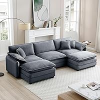 Vista 148 de Sofás seccionales grandes de 115.34" para sala de estar, sofá de pana color camel de asiento profundo de 3 plazas en forma de L, sofá seccional