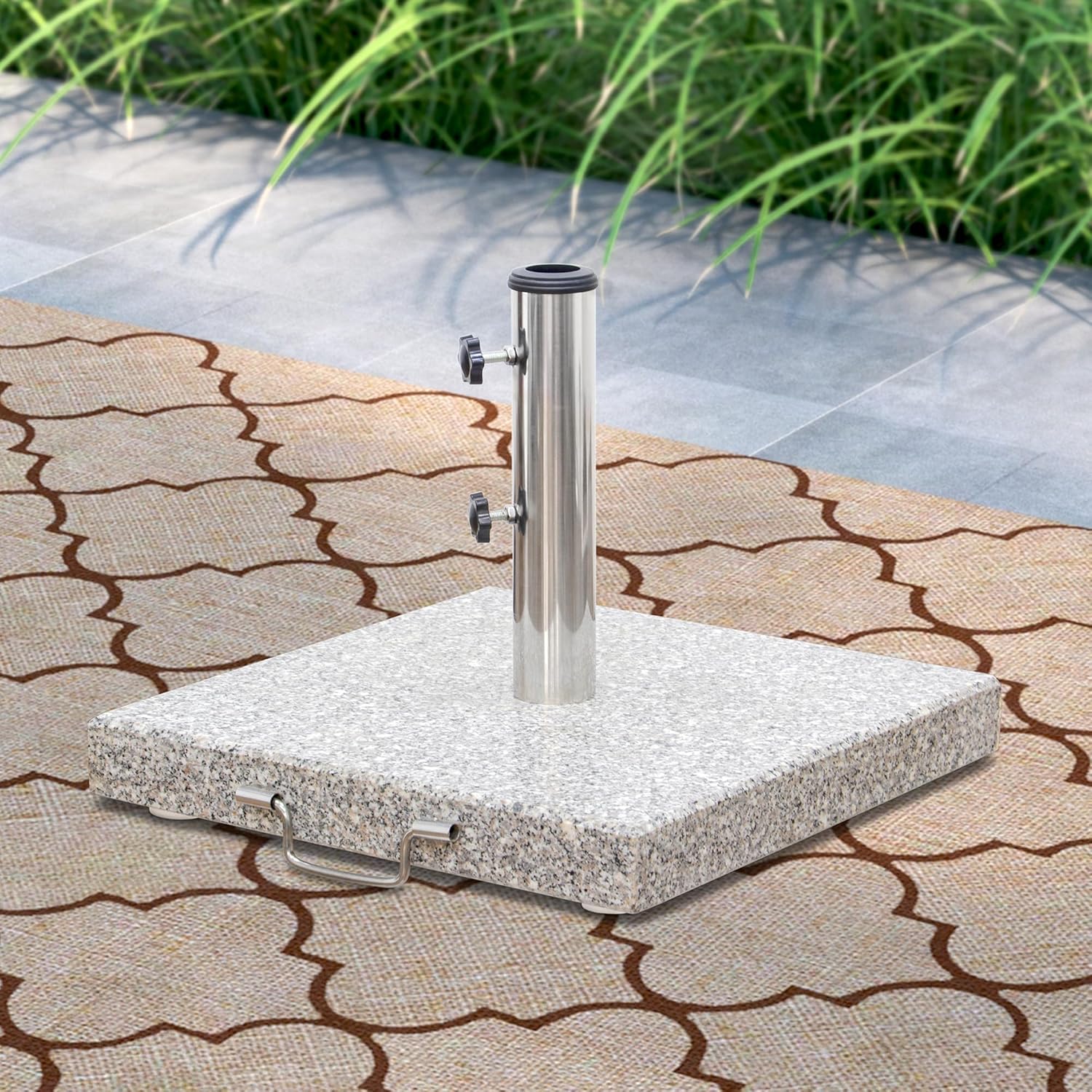 MAYPEX 66LBS Patio Umbrella Base Square Granite Umbrella Base with Handle and 2 Casters, Heavy Duty Stone Free Standing Umbrella Base Outdoor Round Market Umbrella Base Fit 1.5’’ Umbrella Pole, Grey