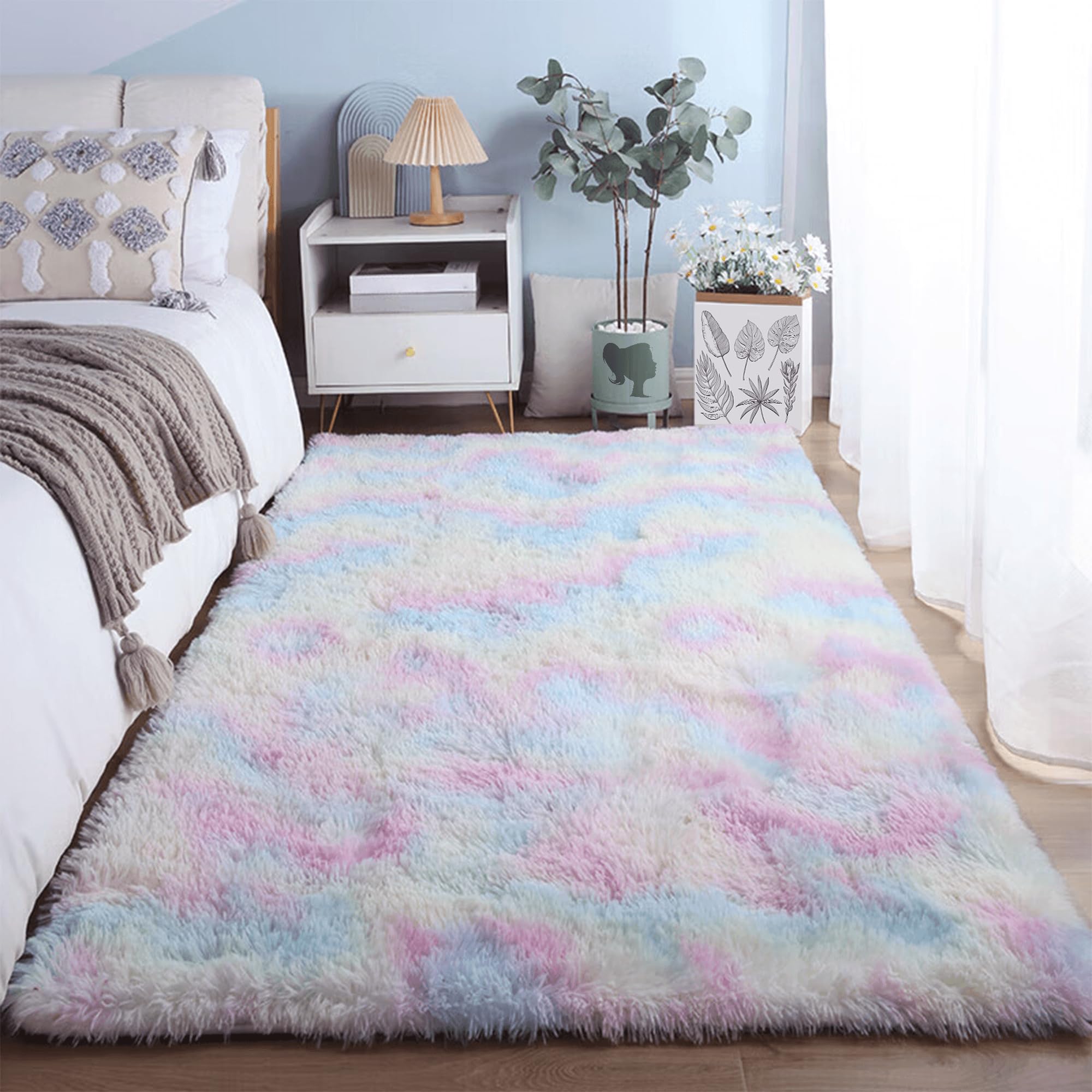 Tapis Shaggy lavable en machine pour éliminer la poussière et les taches du salon