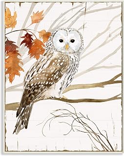 Stupell Industries Owl in Autumn Forest Animal Watercolor Painting Wall Plaque, 13 x 19, Multi-Color