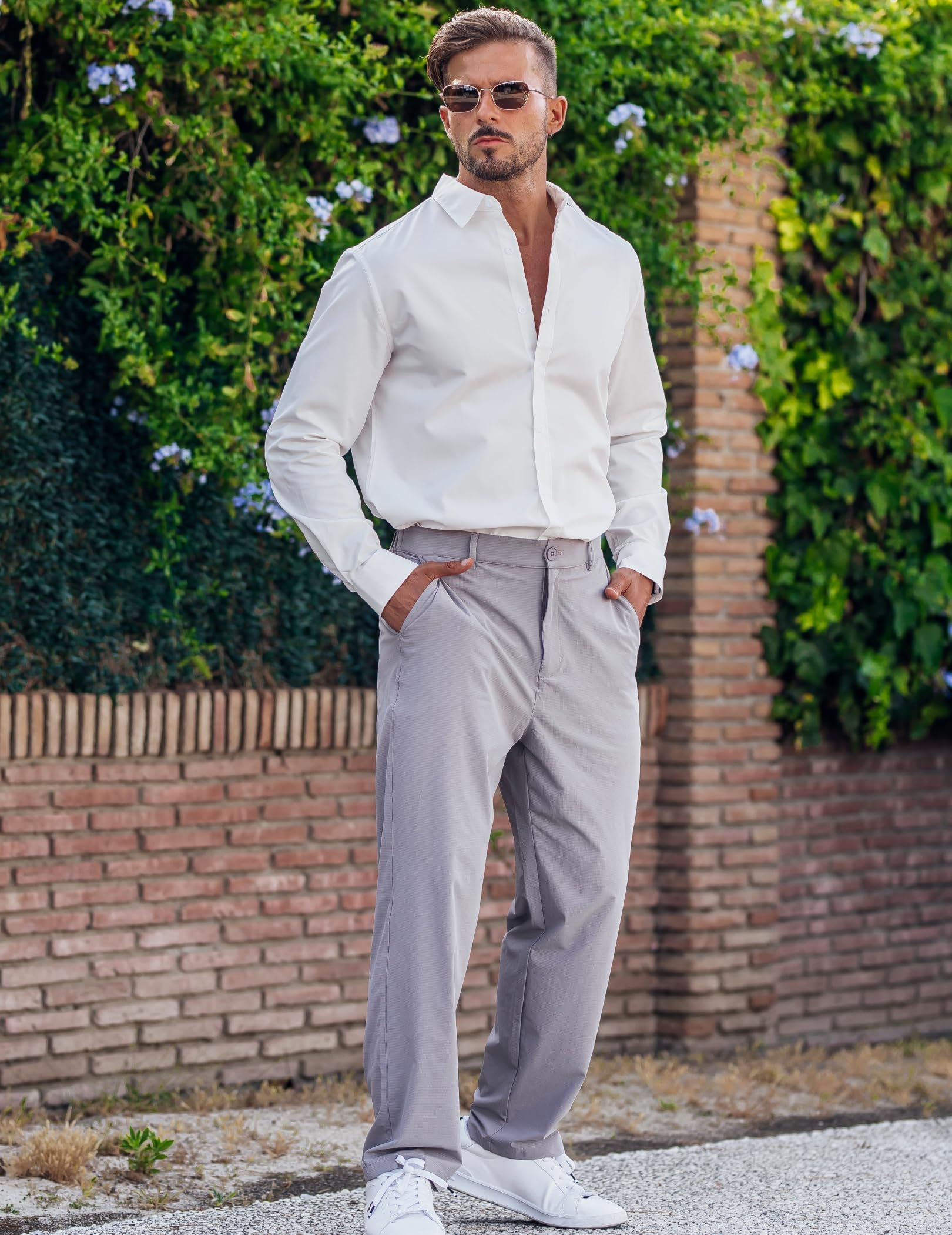 COOFANDY Camicia da uomo a maniche lunghe con bottoni, stile casual, da spiaggia, per matrimoni