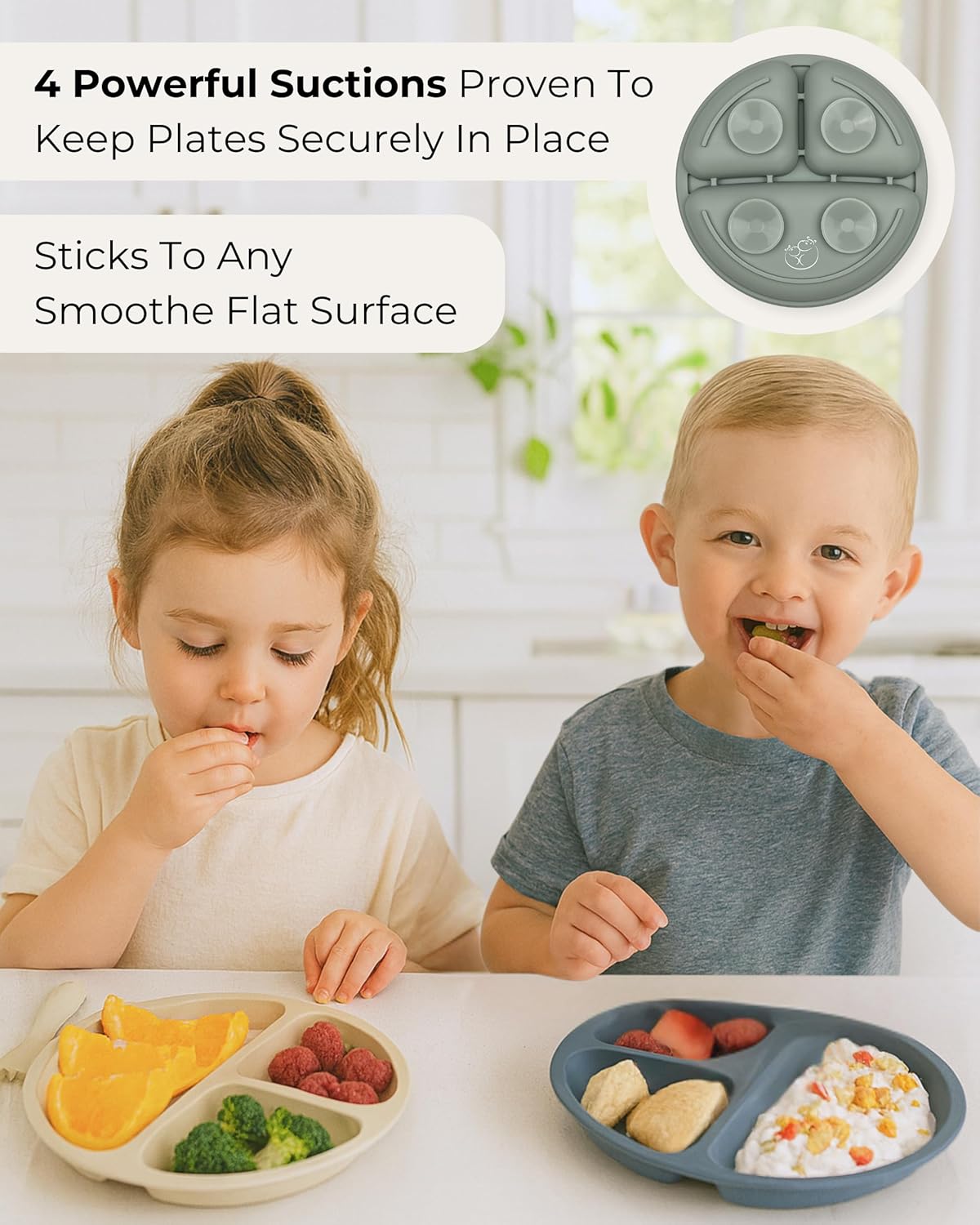Hippypotamus Toddler Plates with Suction - 100% Food-Grade Silicone Baby Plates with Lids - Microwave & Dishwasher Safe - BPA Free - Set of 3 (Pink/Mint/Lavender with LIDS) - Image 3