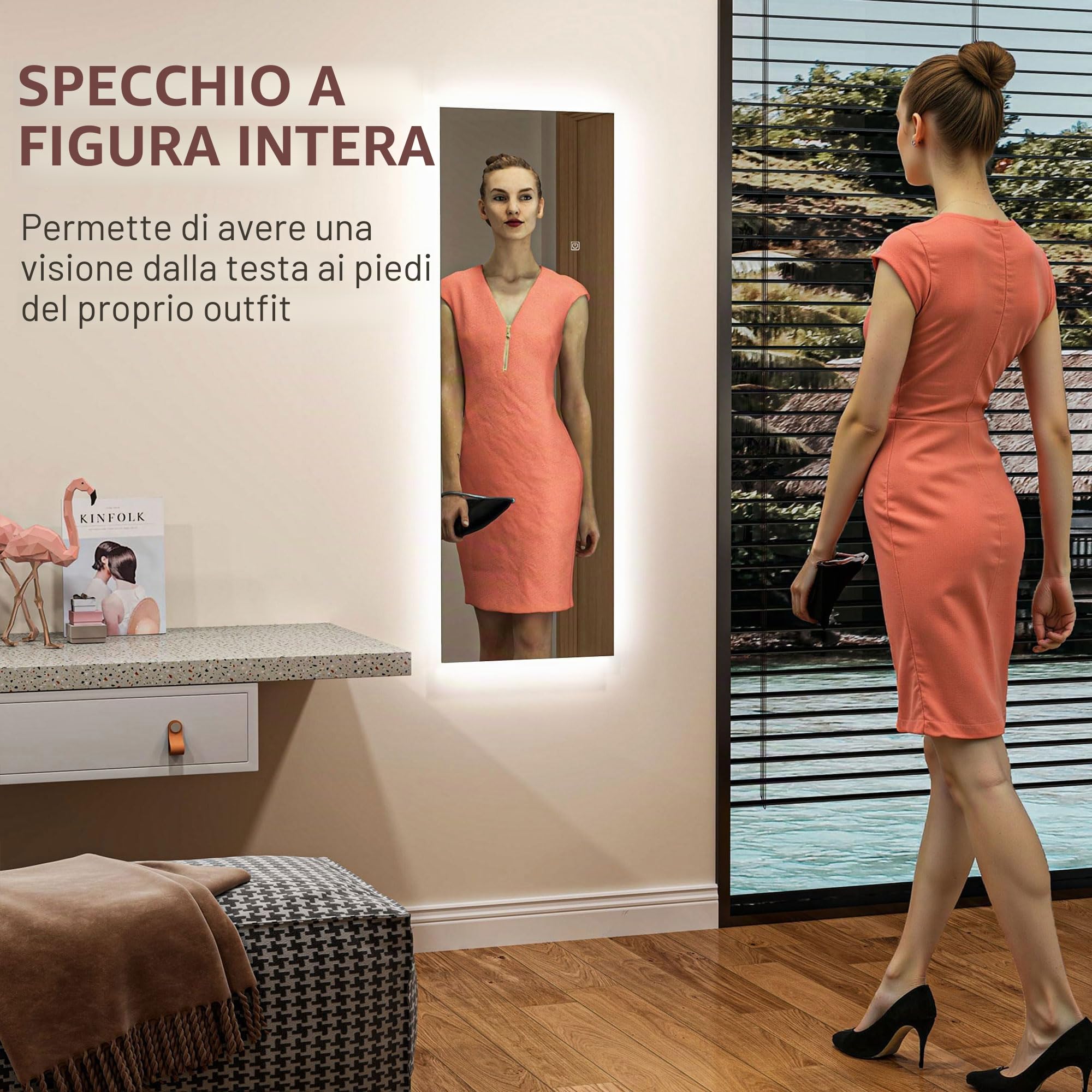 HOMCOM Specchio a tutta lunghezza con LED 40x120 cm Trasparente