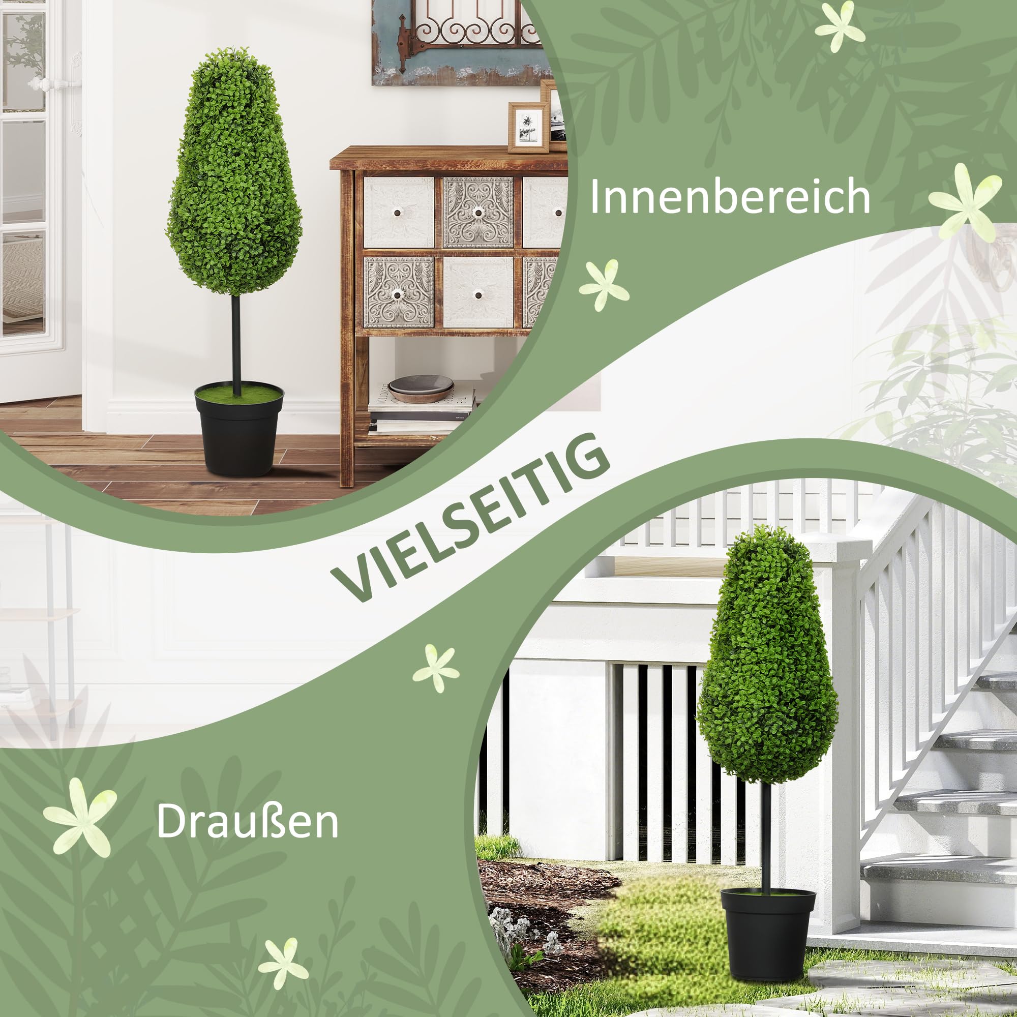 HOMCOM 2er Set Künstliche Buchsbaum 90cm Kunstpflanze in Tränenform