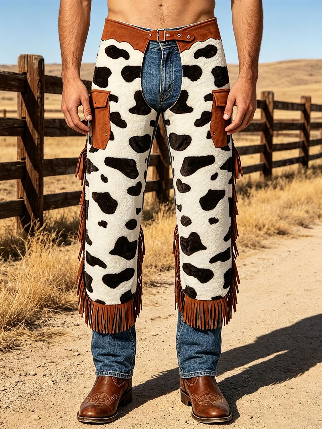 Linjinx Men Bottomless Festival Pants Cowboy Costume Clubwear