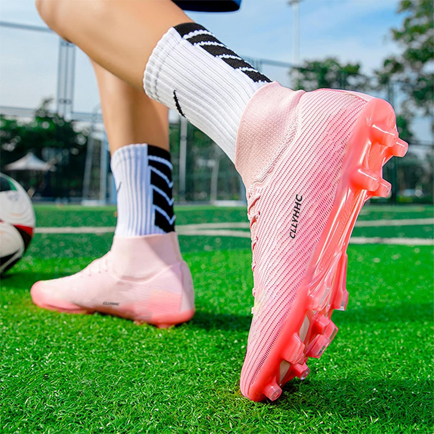 NISOCY Men's Soccer Cleats Women's Football Shoes High-Top Youth Outdoor/Indoor Athletic Adult Training Sneakers - Image 2