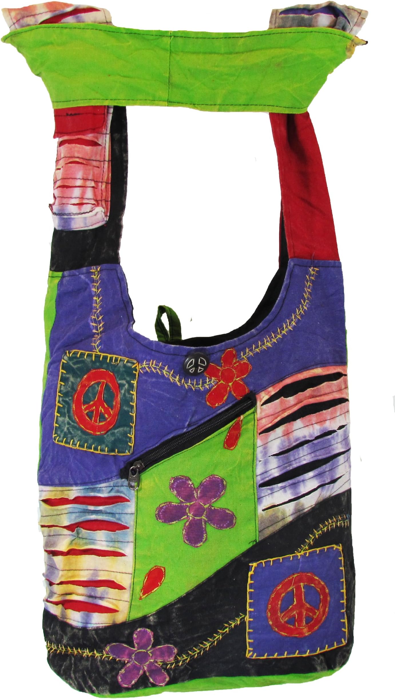 Shangri-La Nook Cotton crossbody Peace Sign Gypsy Bag Handmade in Nepal
