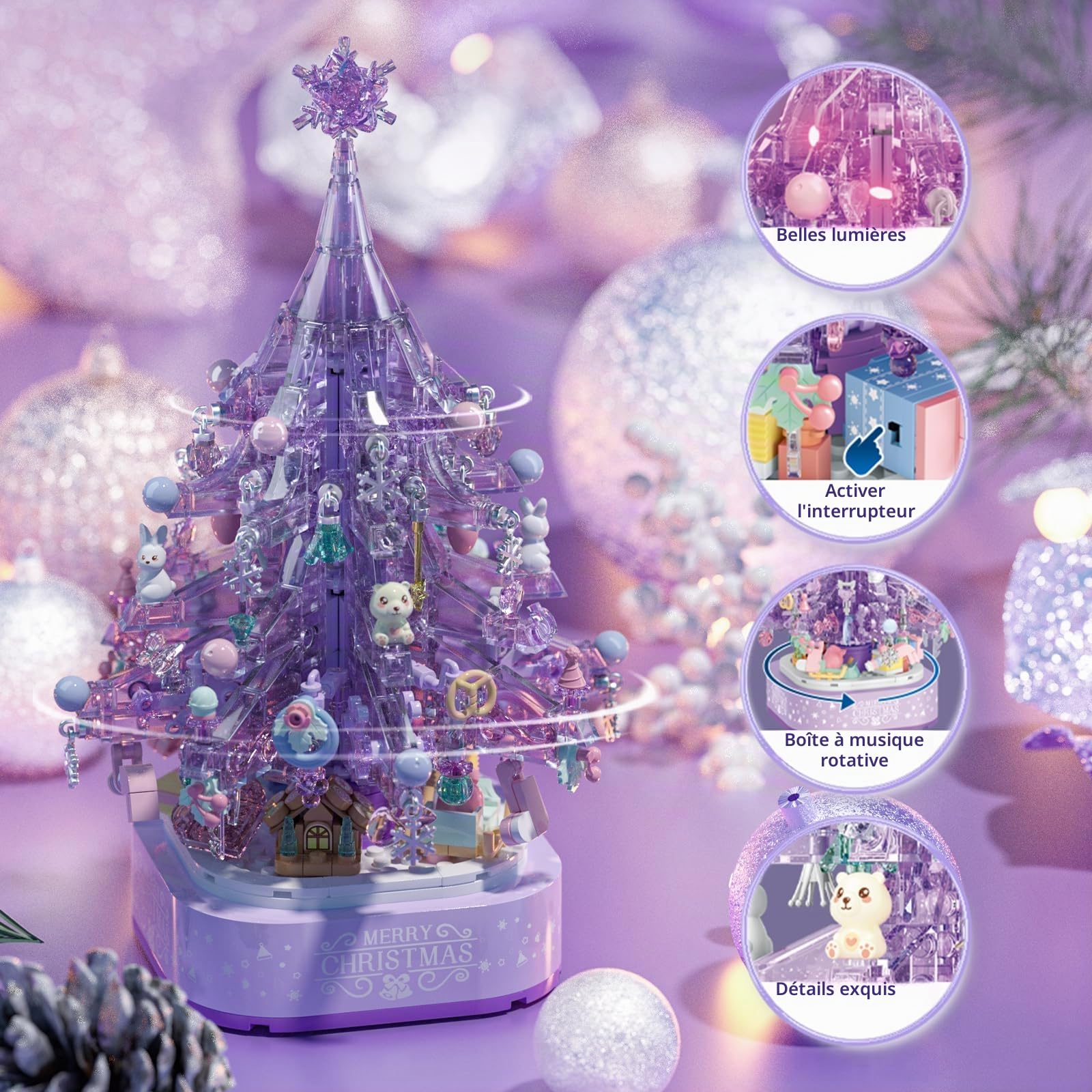 MEIEST Ensemble de Blocs de Construction pour Sapin de Noël, boîte à Musique, Vacances de Noël, Jouets de Construction, Cadeau, décoration de la Maison,14+