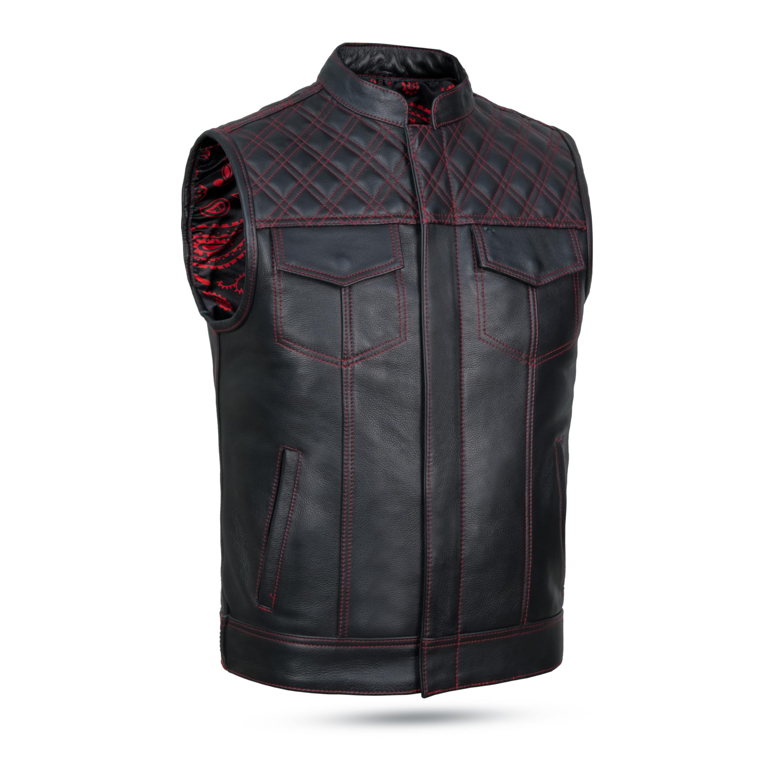 Leatherick Mens SOA Groove Club Premium Cowhide Motorcycle Leather Biker Waistcoat (M50)