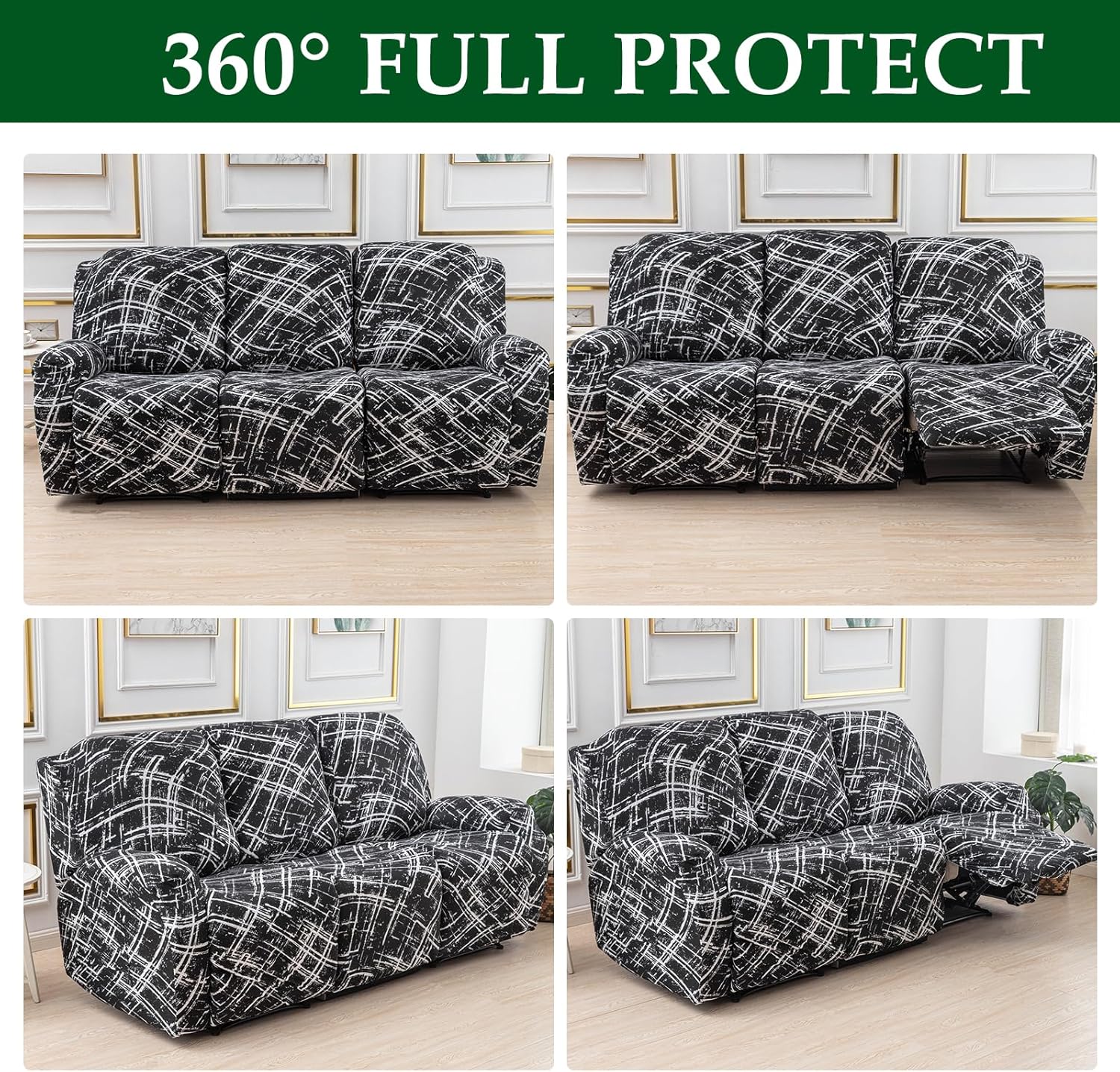 CRFATOP Fundas elásticas para sofá reclinable con bolsillos, 8 piezas