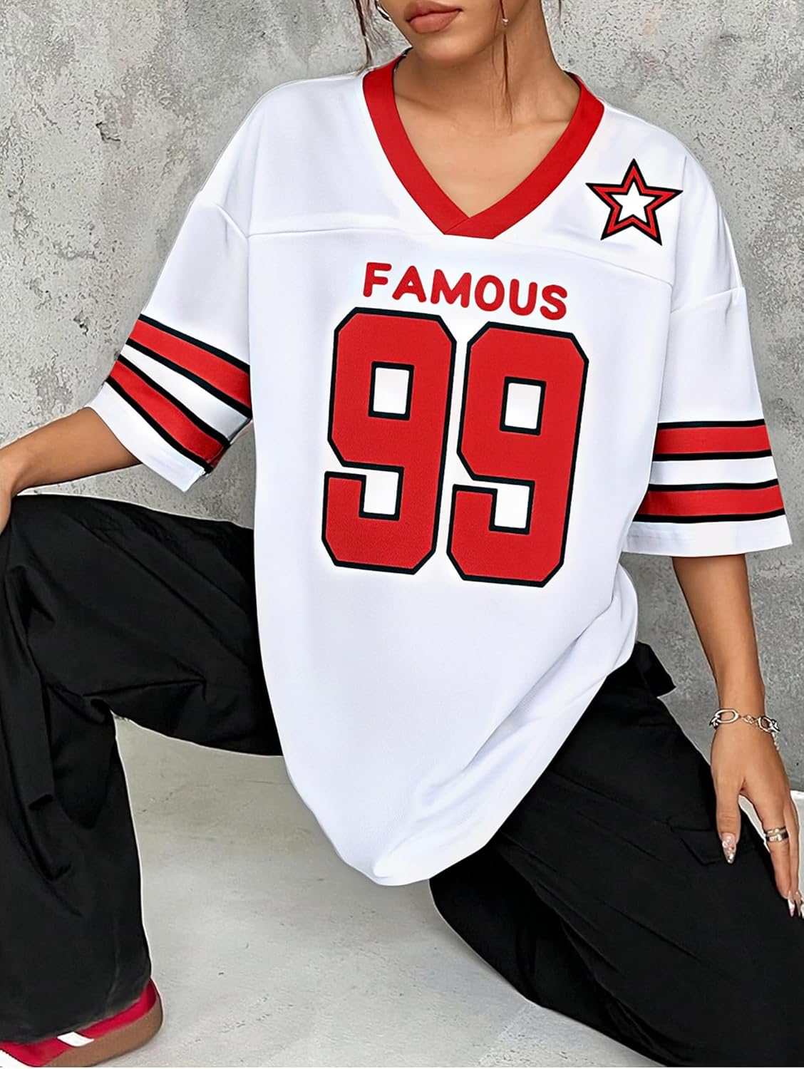 Oversized Jersey Shirts for Women Shirts Y2K Number Graphic Jerseys V Neck Cute Streetwear Tee Tops - Image 3