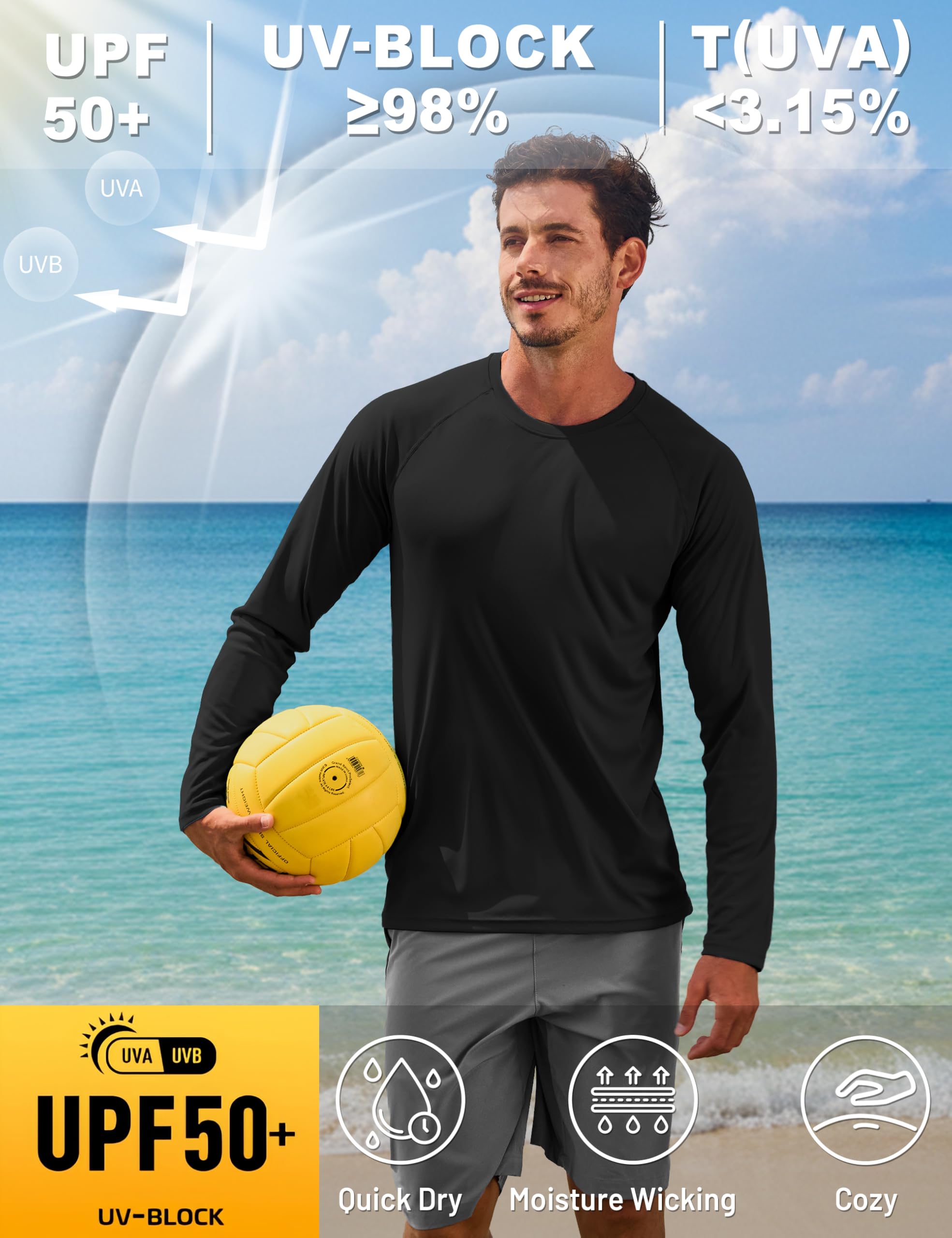 TACVASEN Camiseta Hombre Manga Larga UV UPF 50+ Turquesa S