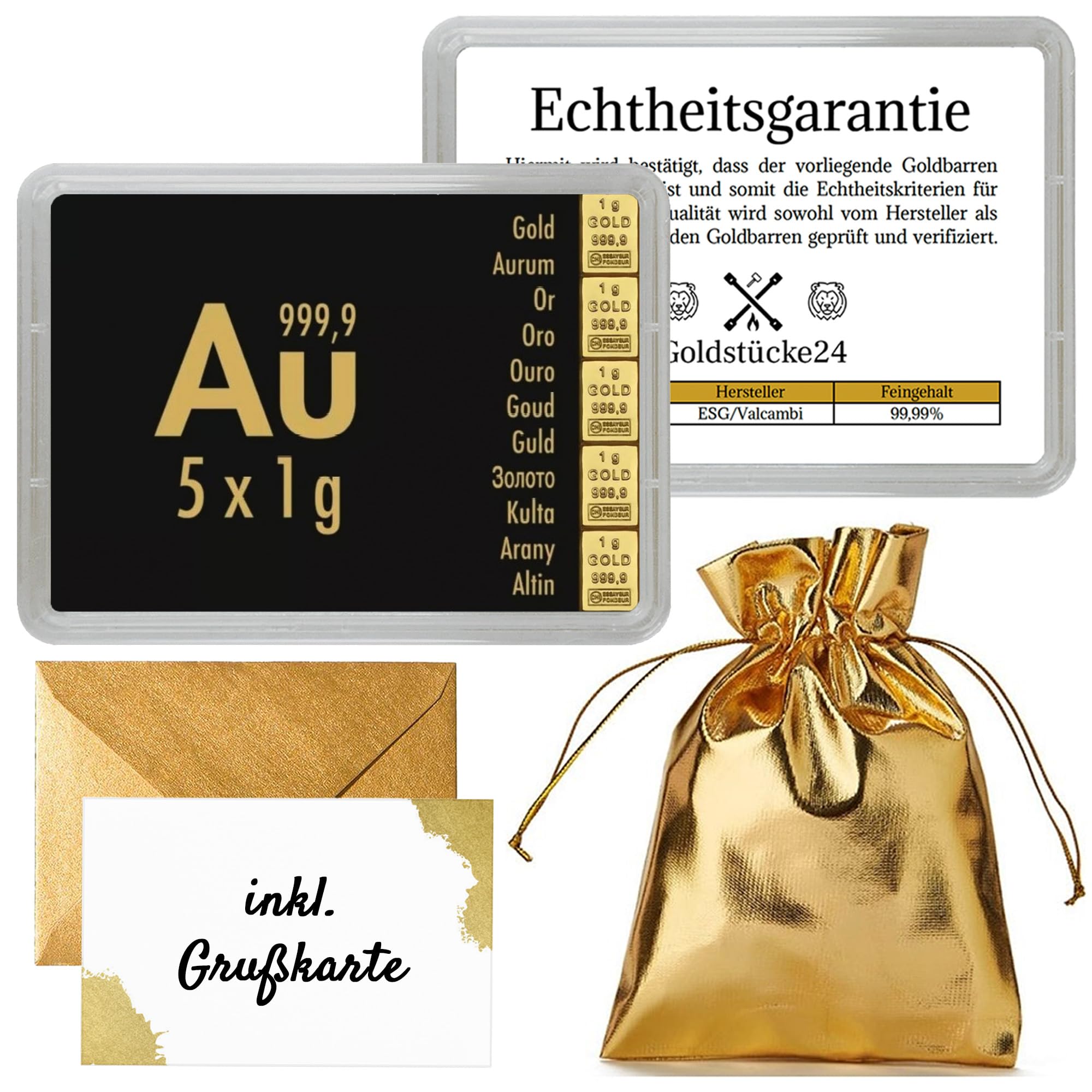 Goldstücke24 Gold zum Verschenken – Goldbarren in Motivbox-Echtheitsgarantie-Tolle Geschenkidee-Feingold 999,9 (5g Gold)