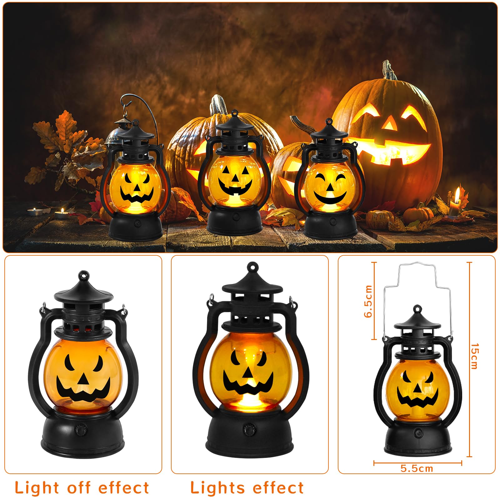 Set 2 Lanterne Zucca Halloween LED - Decorazioni Per Esterni, Giardino, Feste, Bambini