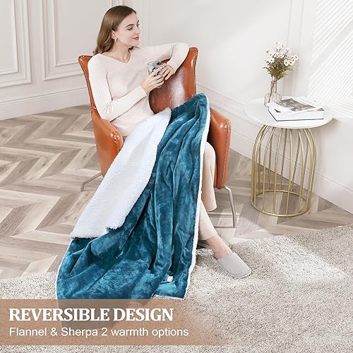 Miniatura 5 de CAROMIO Manta eléctrica tamaño individual de 62 x 84 pulgadas, manta térmica de franela gruesa suave a sherpa con 5 niveles de calefacción y 4 horas