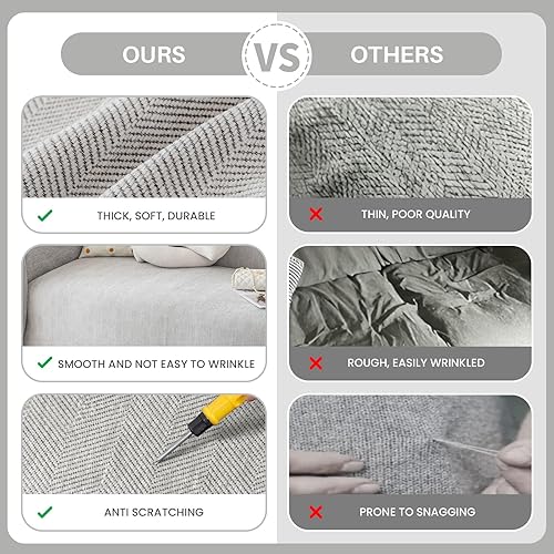 Miniatura 4 de Funda bohemia para sofá de 3 cojines, funda de sofá de felpilla con borlas, lavable, funda de sofá en espiga para sofá modular, protector de muebles