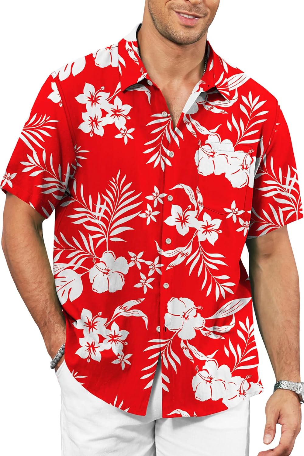 KYKU Men's Hawaiian Shirt Short Sleeve - Tropical Summer Beach Button Down Shirt with Pocket