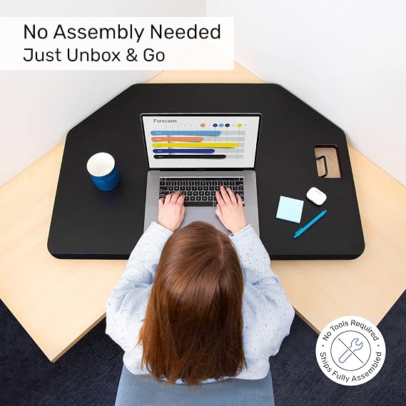 X-Elite Pro 40 Corner Standing Desk Converter with Pneumatic Lift | Adjustable Sit to Stand Riser, L-Shaped Desks & Cubicles | Fully Assembled Computer Workstation (Matte Black)