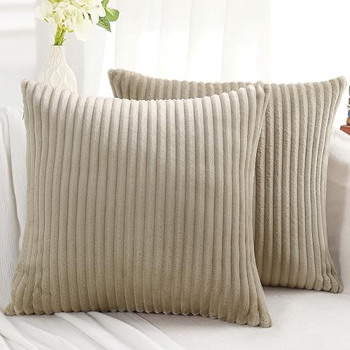 Juego de 2 fundas de almohada decorativas de 20 x 20 pulgadas, fundas de almohada de franela de felpa suave de doble cara para sofá, sala de estar,