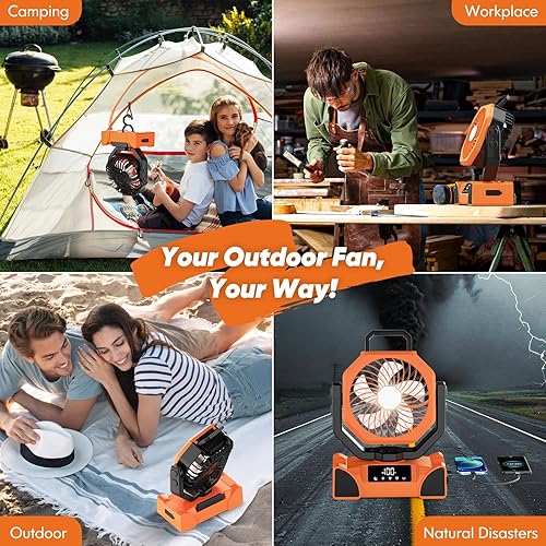 Miniatura 7 de Ventilador recargable portátil, ventilador de batería de 20000 mAh con luz LED, ventiladores de campamento para control remoto de tienda de campaña,