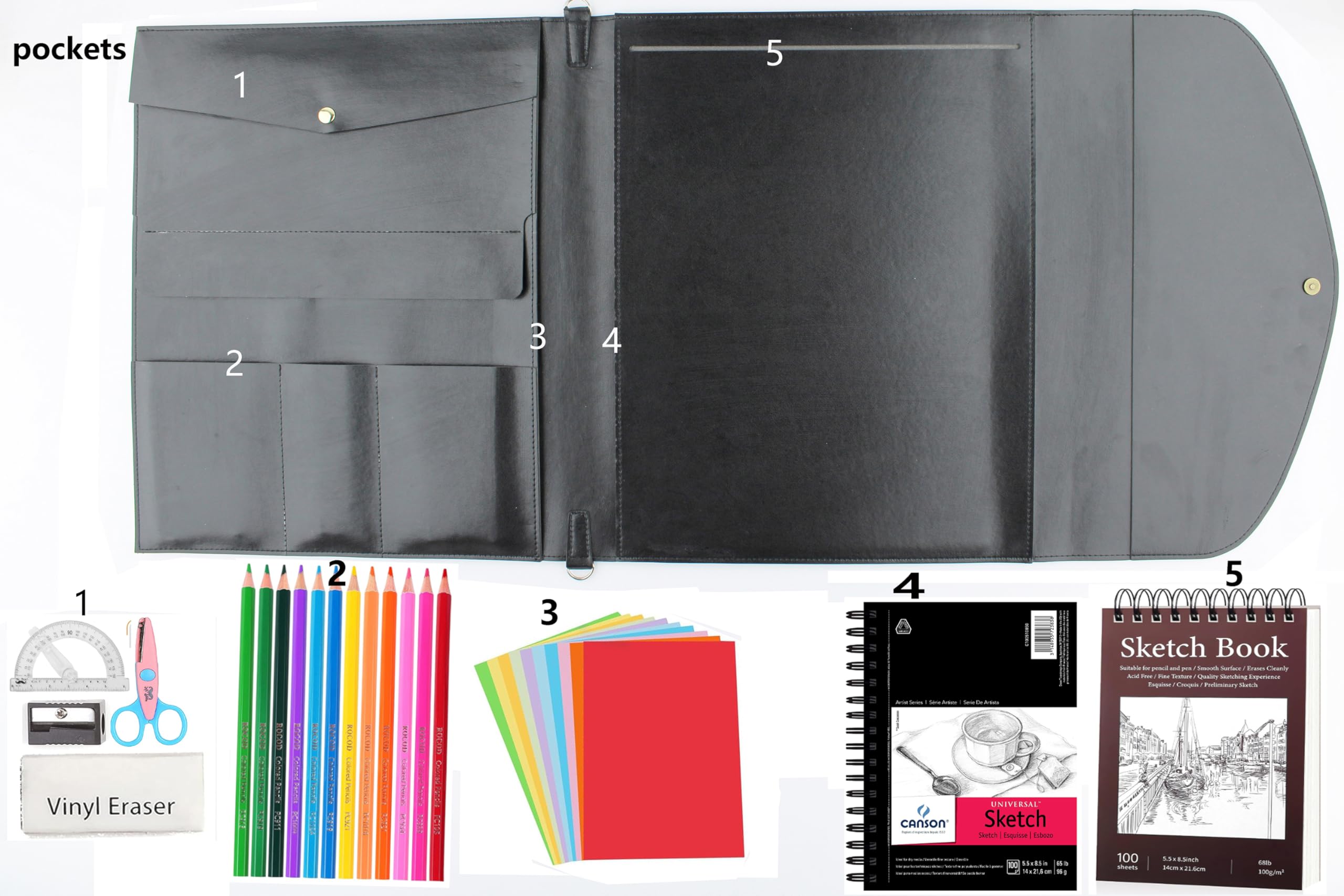 Skizzenblock aus Leder, für Künstler, Zeichnen, Skizzenhalter für 22,9 x 30,5 cm Skizzenbuch, nachfüllbares Leder-Skizzenbuch (L)