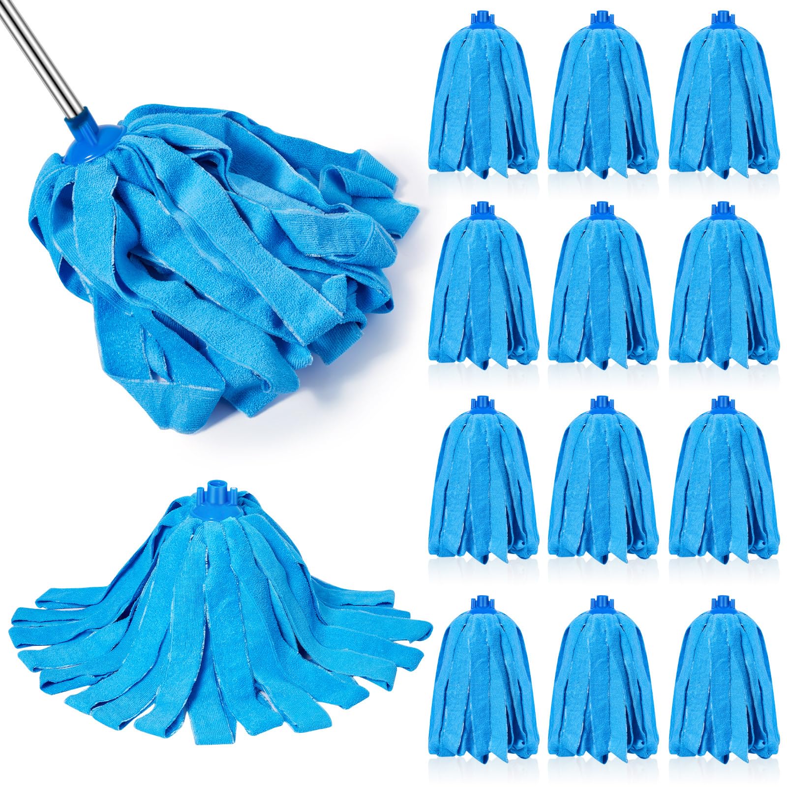 Tanlade 12 Pcs Mop Head Replacement for 0.8 Inch Diameter Mop Handle Blue Microfiber Cloth Refill Compatible with 0.8 Inches Diameter Stick