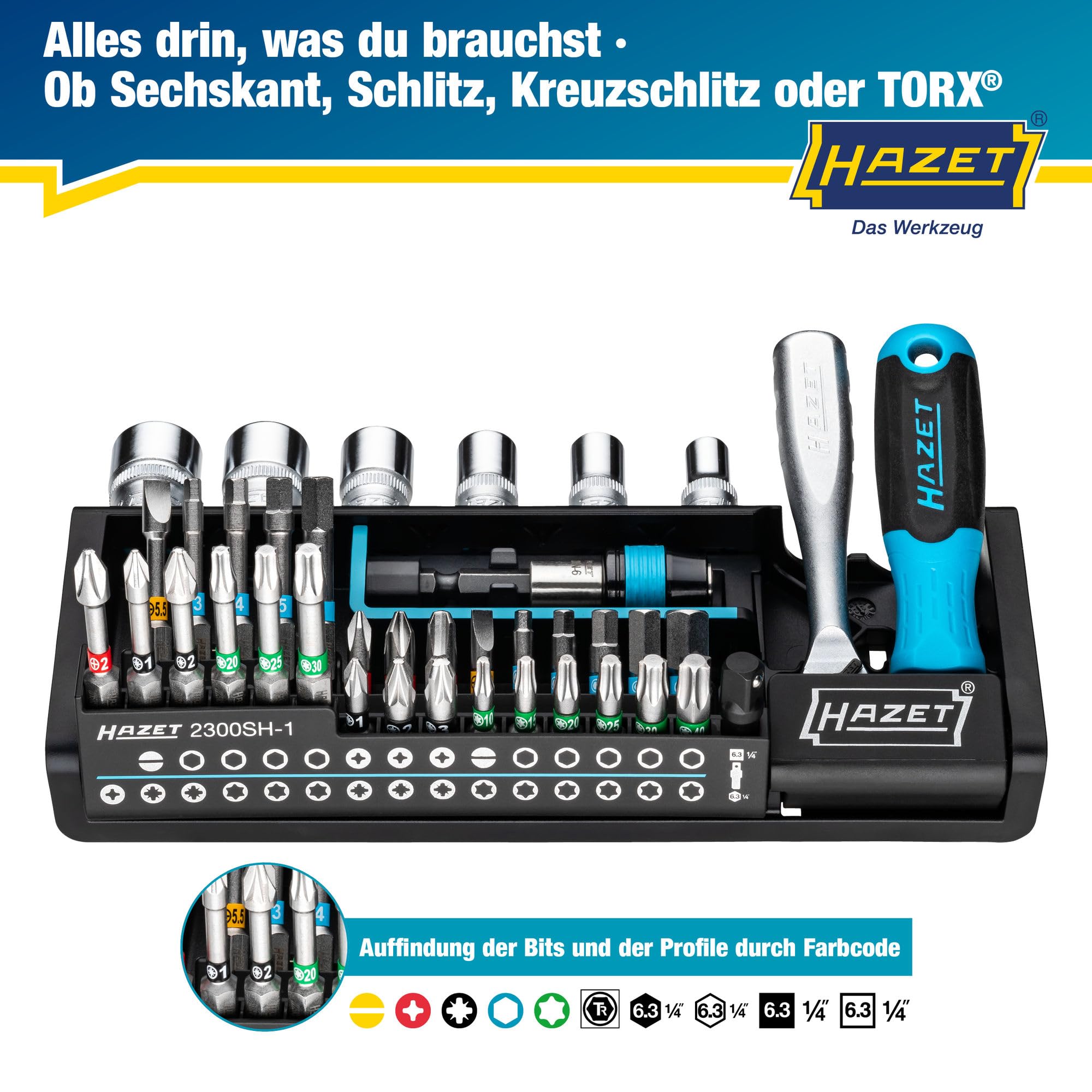 HAZET 2300SH-1 Set Schraubendreher-Einsatz (Bits) manuell (Handbetätigung)