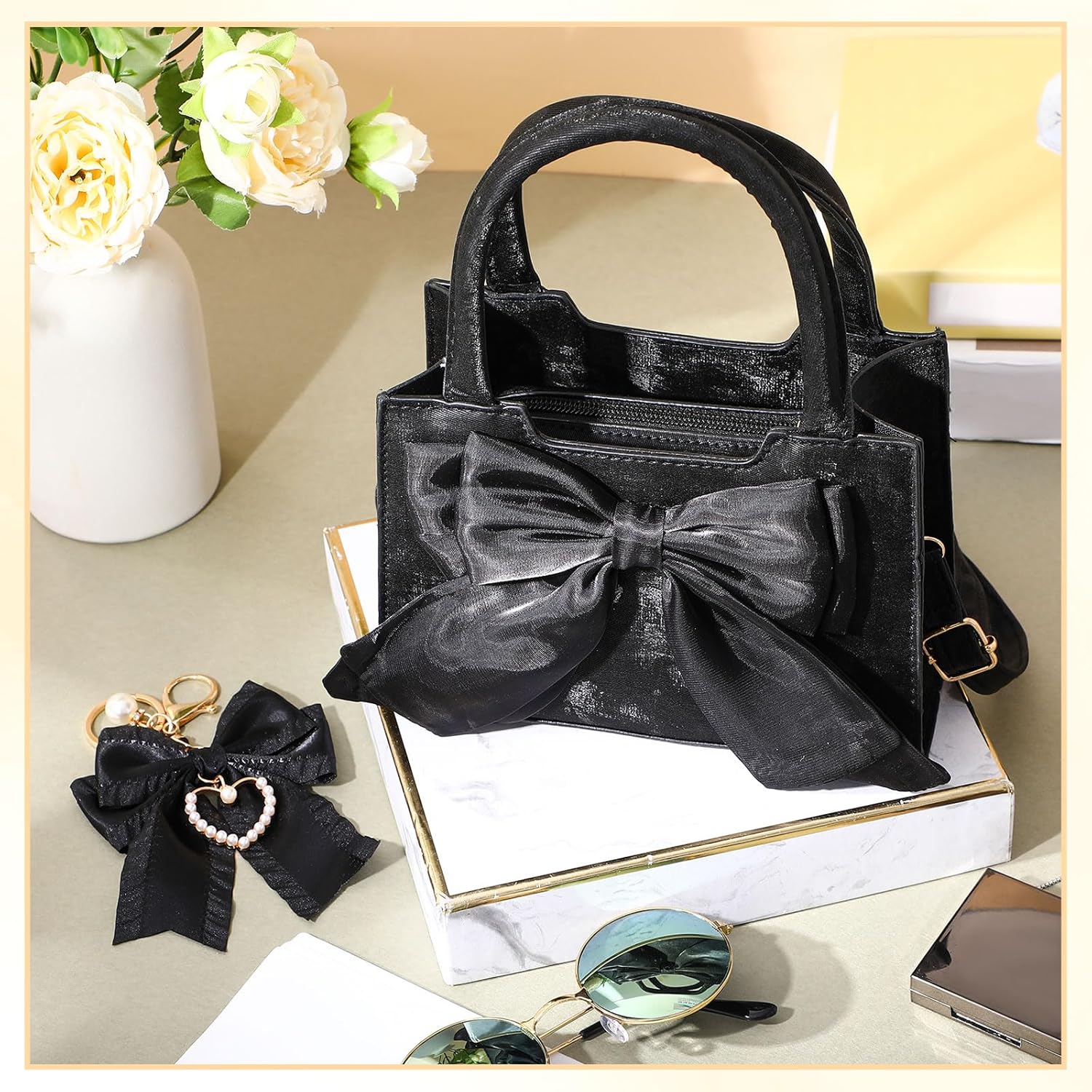 Abbylike Cute Purses for Women Leather Crossbody Handbags with Bow Charm, Adjustable Shoulder Strap and Top Carry Handle - Image 3