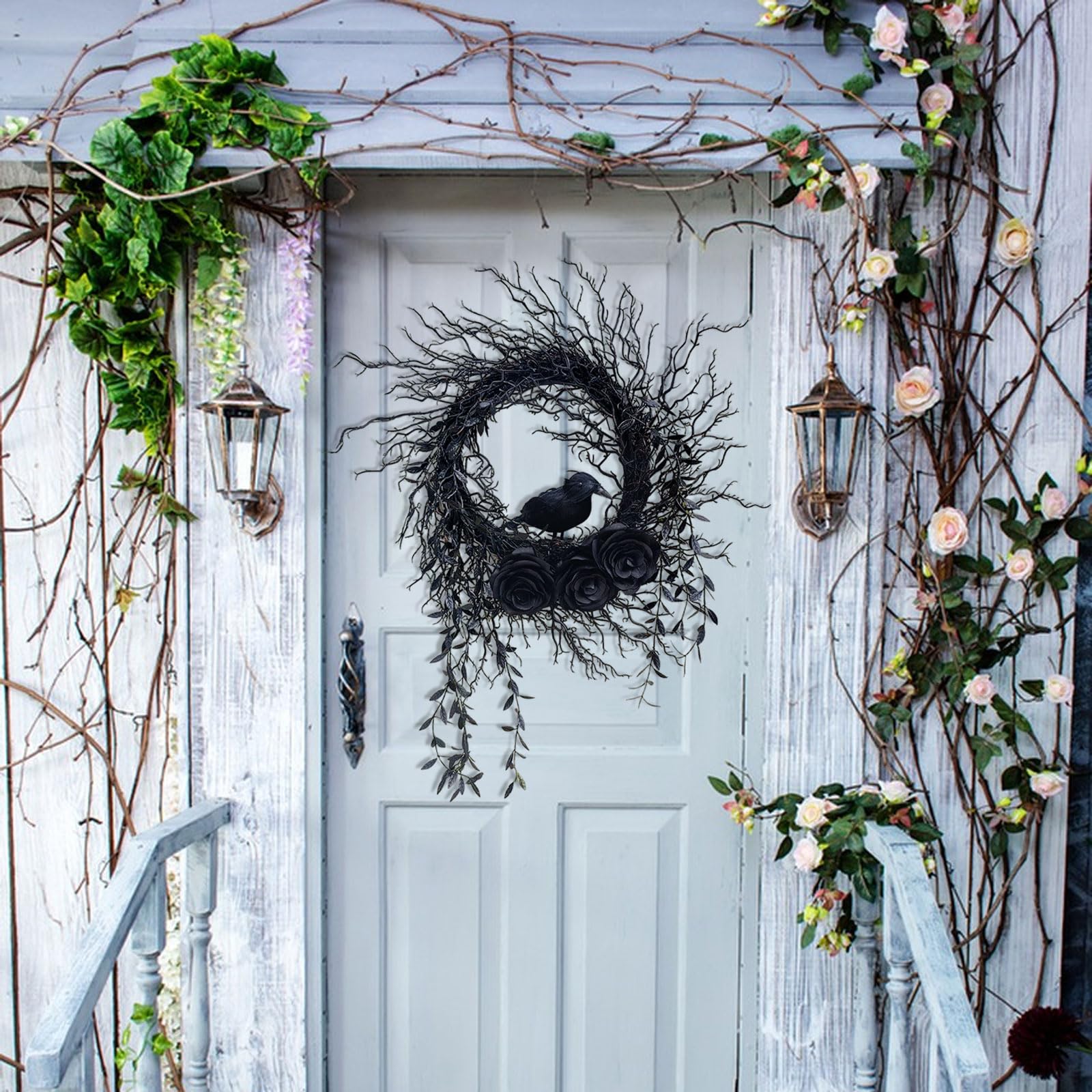 Halloween Krähenkranz 45cm - Grusel Deko Mit Krähe Für Tür & Wand