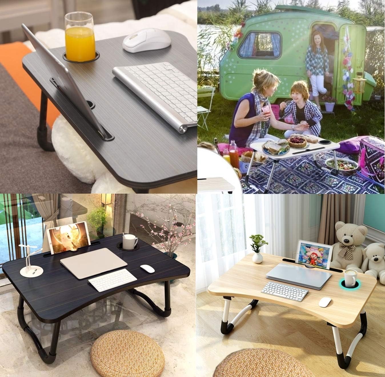 Laptop Desk Foldable Laptop Table Portable Laptop Bed Tray Table Notebook Stand Reading Holder with The Cup Slot for Eating Breakfast,Reading,Watching Movie on Bed/Couch (Burlywood)