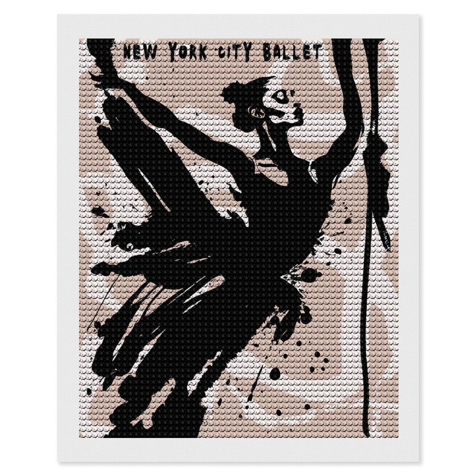 Junmoney Black Ink New York Ballet Diamond Art Kit 16"x20", Neat Printed Canvas, Finish and Display, Relaxing DIY Hobby, Living Room Decor
