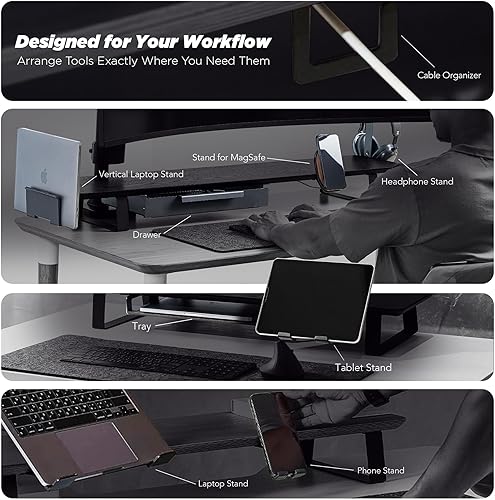 Miniatura 5 de Moodular Soporte de madera para monitor de 45.6" (116cm), organizador de escritorio grande con rieles deslizantes de metal para cajón, bandeja,