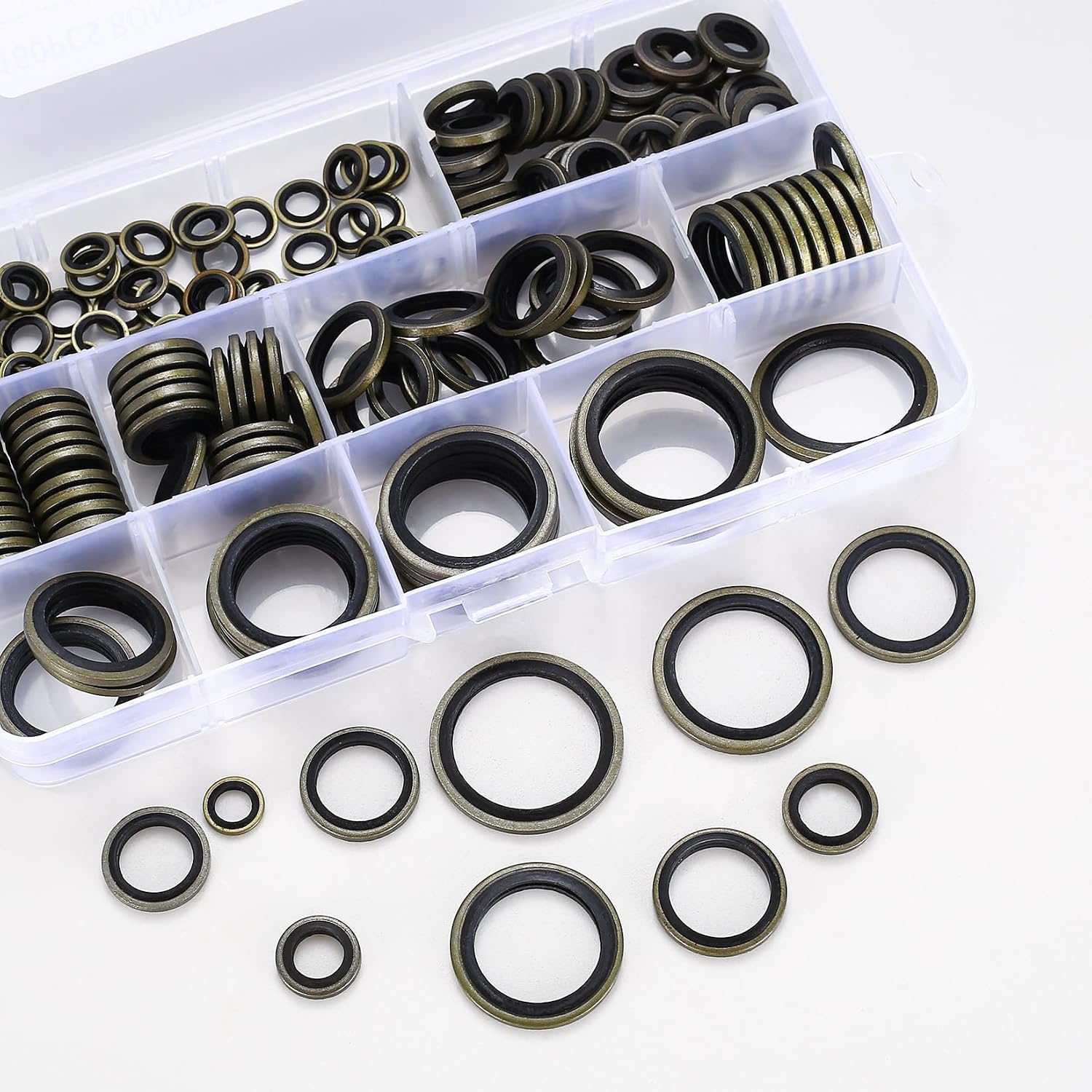 160 Pcs Bonded Seal Washers, Automotive Self-Centered Seal Gasket Set,Rubber Metal Bonded Sealing Washers, Hydraulic Oil Pipe Seal Gasket Washer, O-Ring Assortment Kit, 10 Sizes, M6 to M24