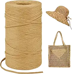 Fio leve de ráfia de café para sacos de crochê, fio de fita de papel ráfia de cordão plano de 3 mm x 328 jardas para embrulho de presente, chapéu de sol de crochê, bolsa, artesanato DIY