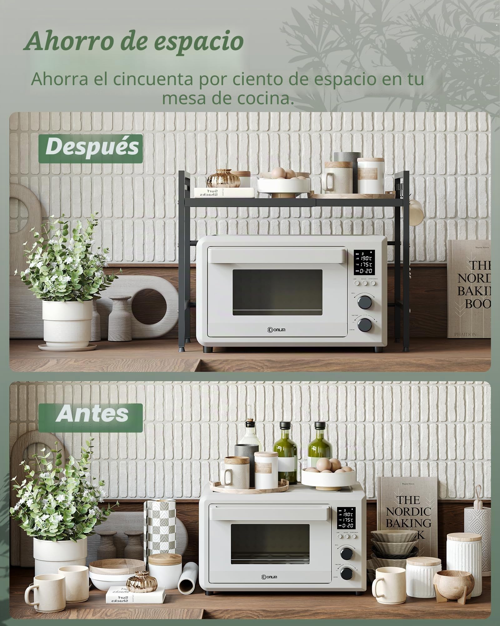 NETEL Soporte Extensible para microondas de 2 Niveles, Estante microondas encimera Ajustable, Soporte de Horno de Cocina, estanteria Cocina encimera, Organizador microondas con 8 Ganchos, Negro