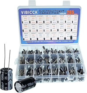 24Value 265pcs Electrolytic Flux Capacitor Assortment KIT from 0.1uF to 1000uF 10V 16V 25V 50V in-line Aluminum Capacitors Set (24Value 265pcs)