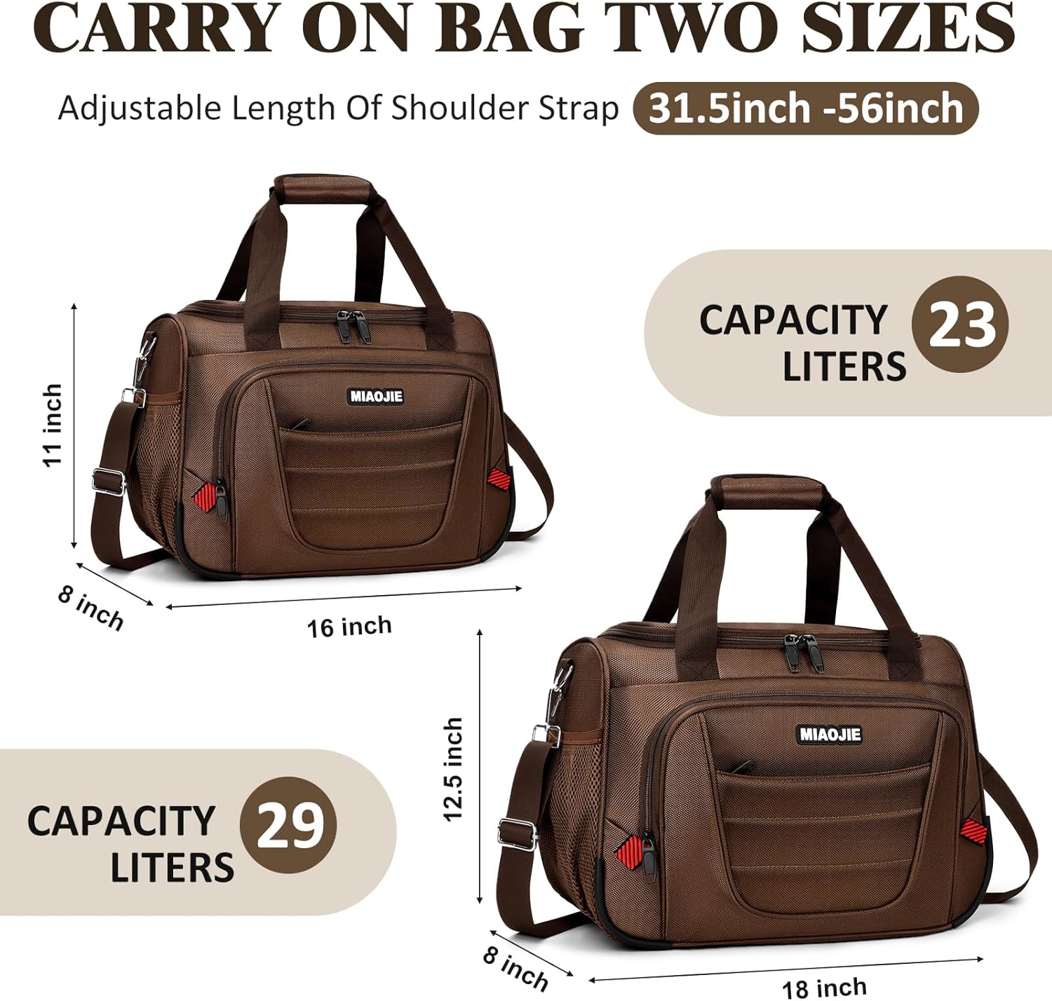 Underseat Carry On luggage Bag Airplanes Personal Item Bags, Gym Bag for Men Weekender Overnight Travel Tote Bag Shoulder Small Softside Carry on Luggage Travel Duffel Bags For Men Women -16 IN Brown