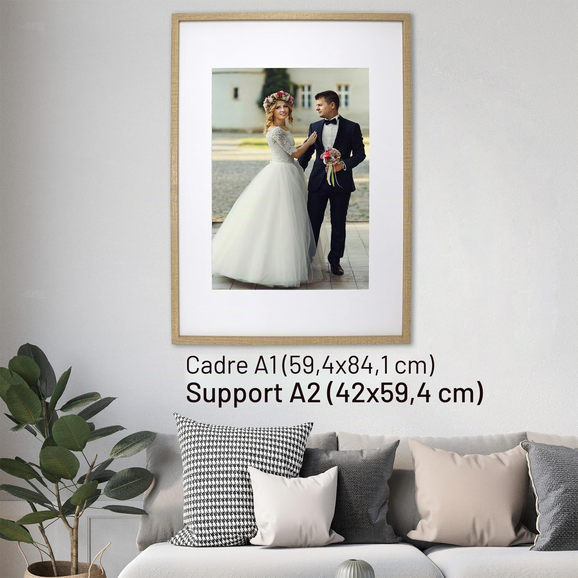 Lot de 3 cadres photo A1 (59,4 x 84,1 cm) avec passe-partout A2 (41 x 58,4 cm) sans acide, cadre effet bois avec passe-partout A2 pour accrocher au mur