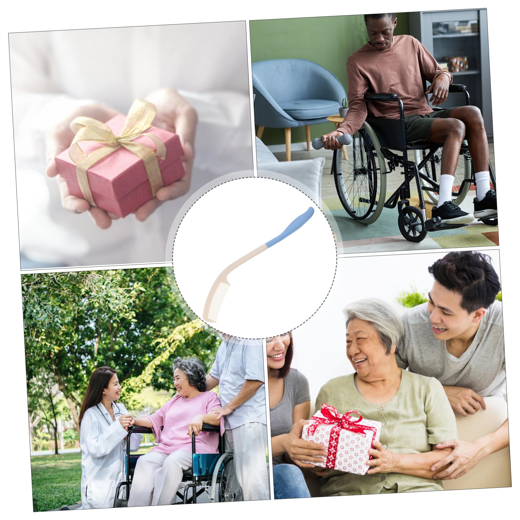 FRCOLOR 4piezas Peine De Mango Curvado Para Personas Discapacidad y Ancianos Peine Reutilizable Para Hogar y Residencias Diseño Ergonómico y Ligero